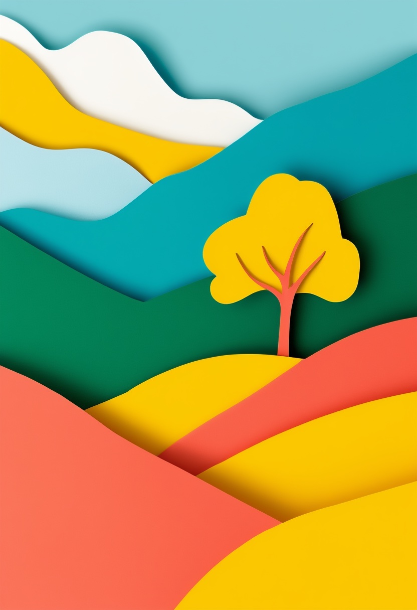 Vibrant Cut-Paper Mountain Tree