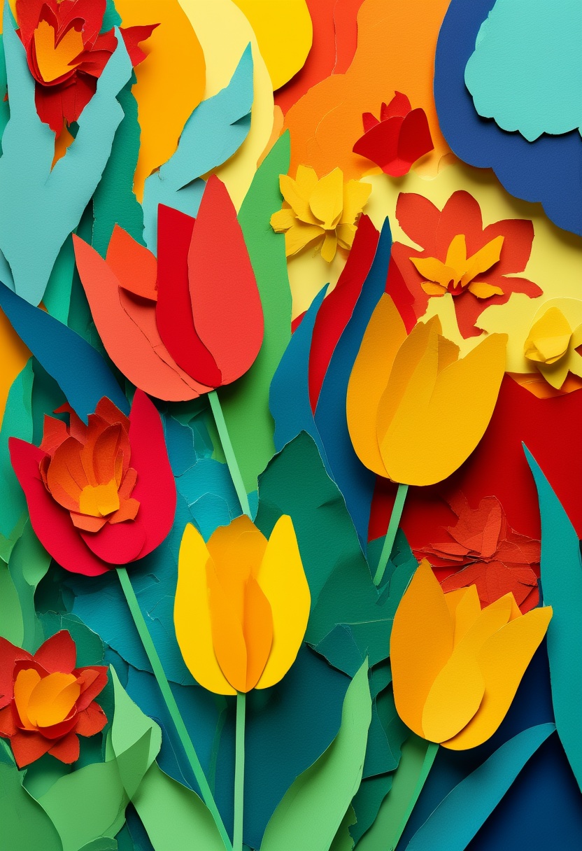 Vibrant Tulip Garden Cut-Paper