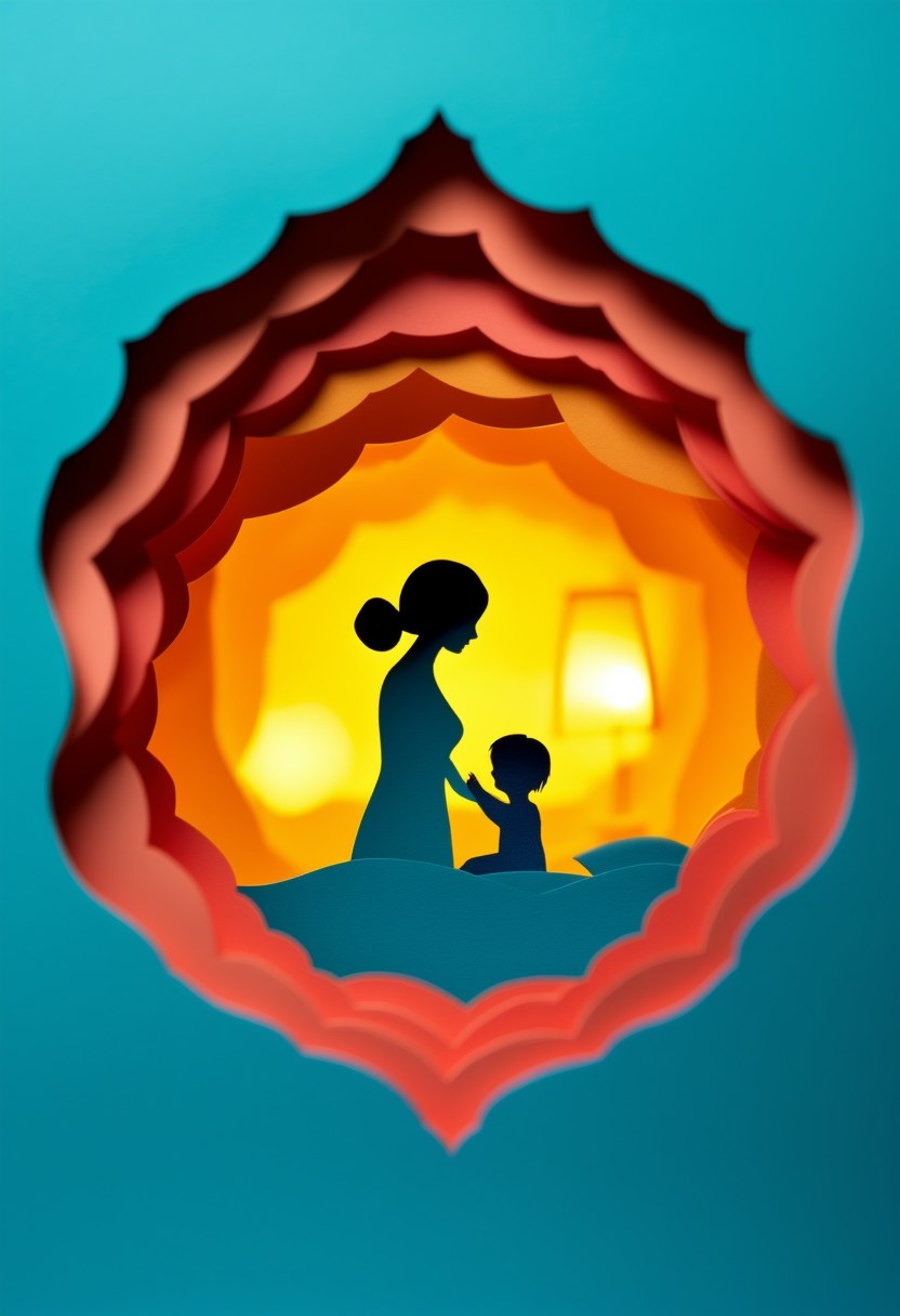 Warm Motherlight Silhouette — Mother's Day cut-paper-style greeting card