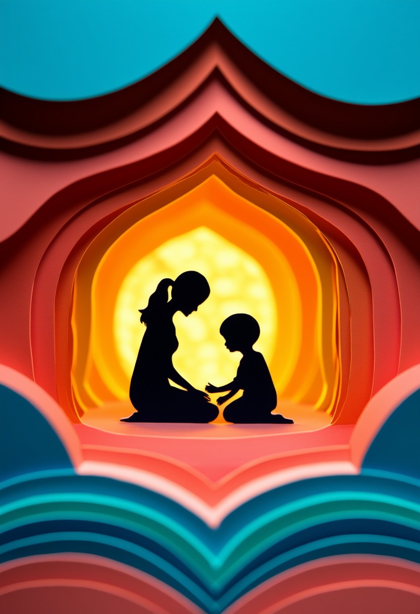 Warm Silhouette Embrace — Mother's Day cut-paper-style greeting card