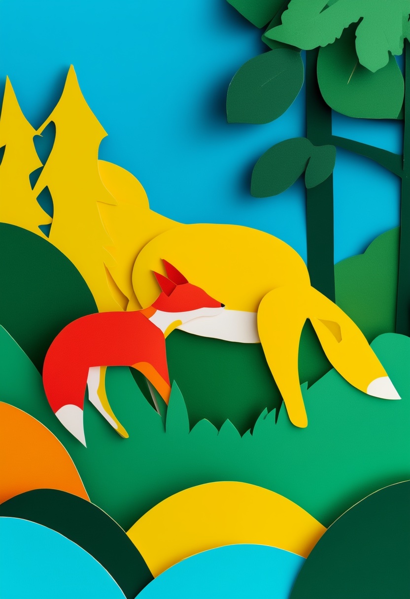 Whimsical Foxes in a Cut-Paper Meadow