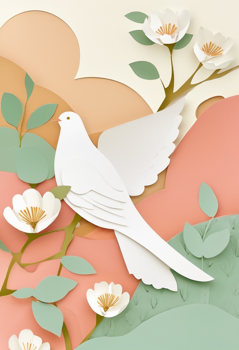 White Dove Among Flowers