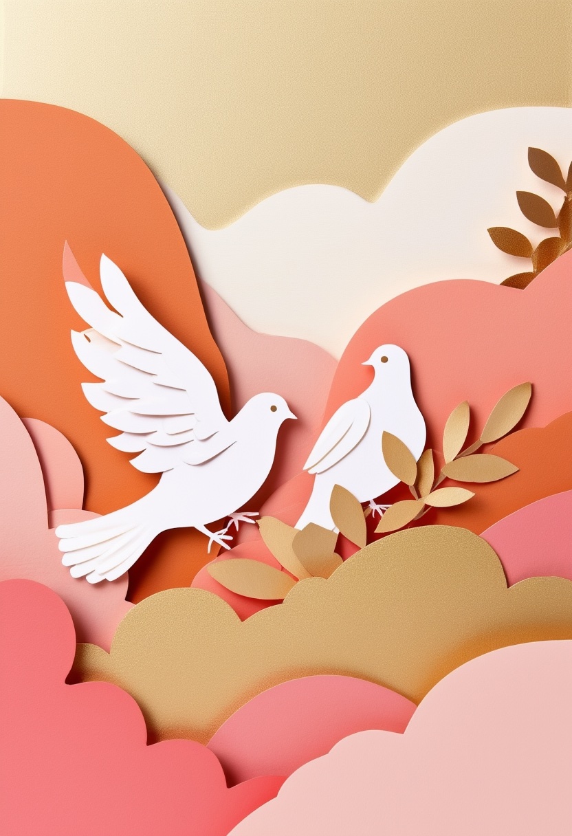 White Doves in Pastel Clouds