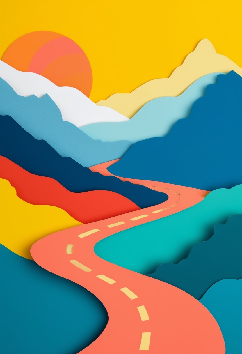 Winding Road Through Colorful Mountains