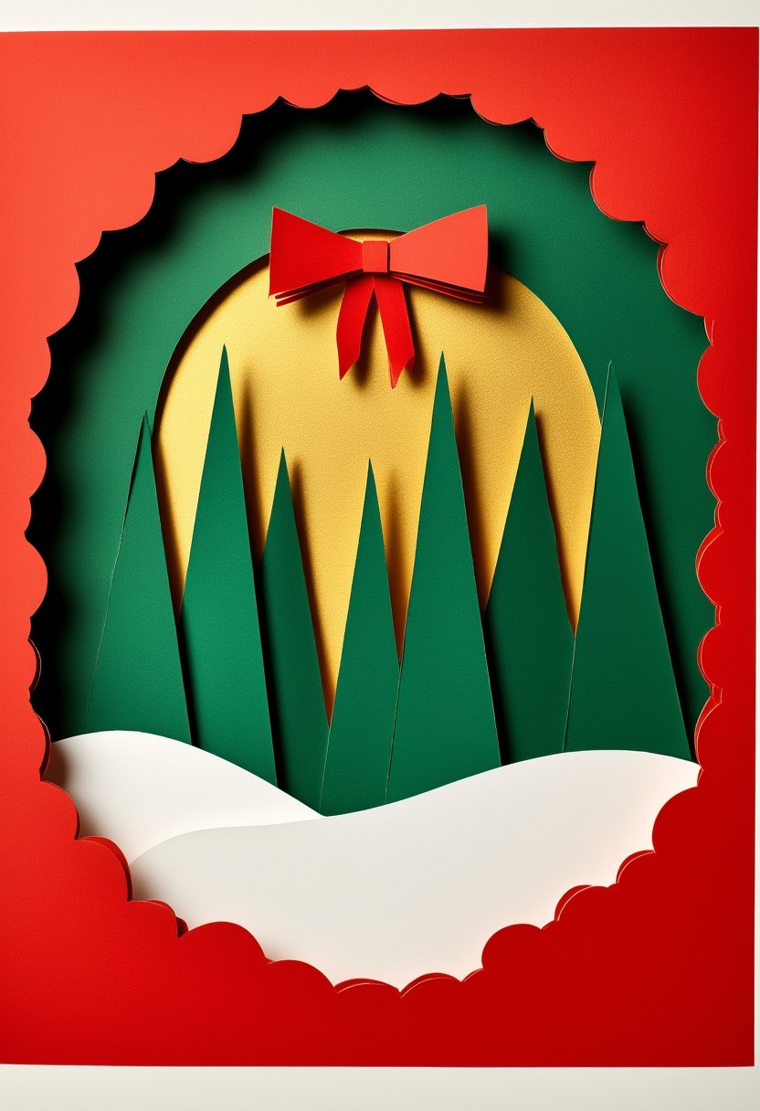 Winter Cardinal Forest — Christmas cut-paper-style greeting card
