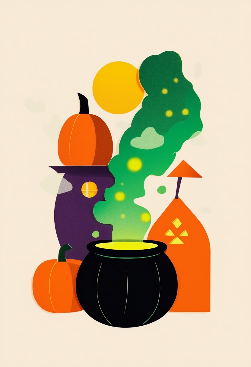 Witch's Cauldron Halloween — Halloween cut-paper-style greeting card